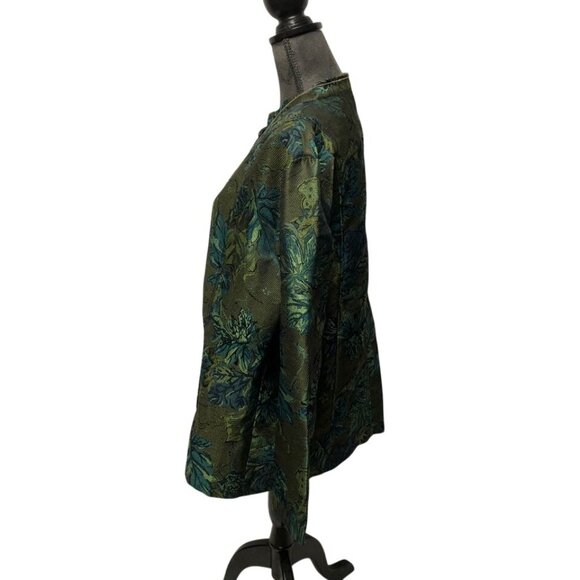Tudor Court Jacket Womens Size 1X Green Teal Silver Tapestry Button Up Blazer - Picture 3 of 6